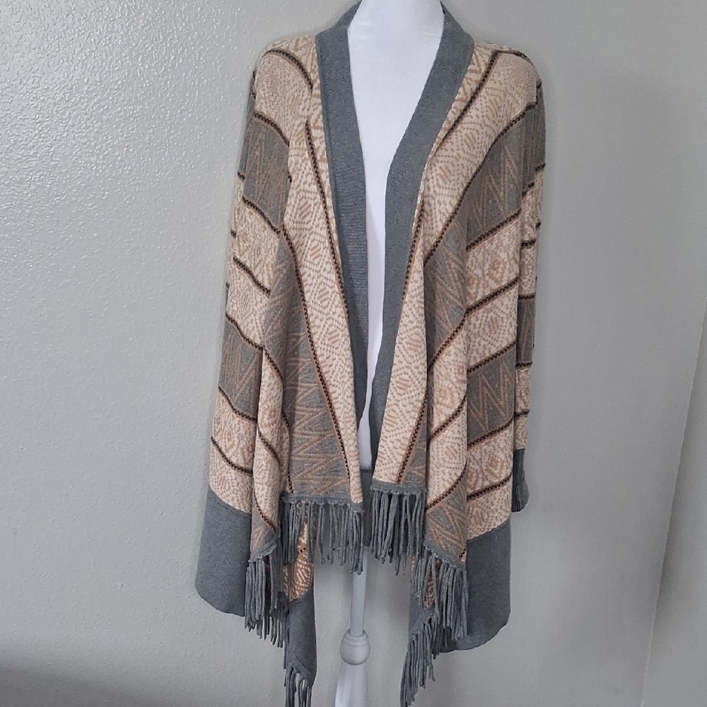 Cullen Southwestern Fringe Geo Poncho Shawl Women's Rodeo Boho Open Front M/L